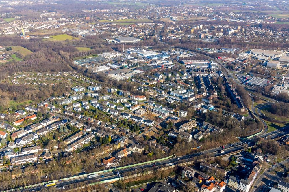 Luftaufnahme Bochum - Baustelle Wohngebiet einer Mehrfamilienhaussiedlung an der Sorpestraße - Ederstraße in Bochum im Bundesland Nordrhein-Westfalen, Deutschland