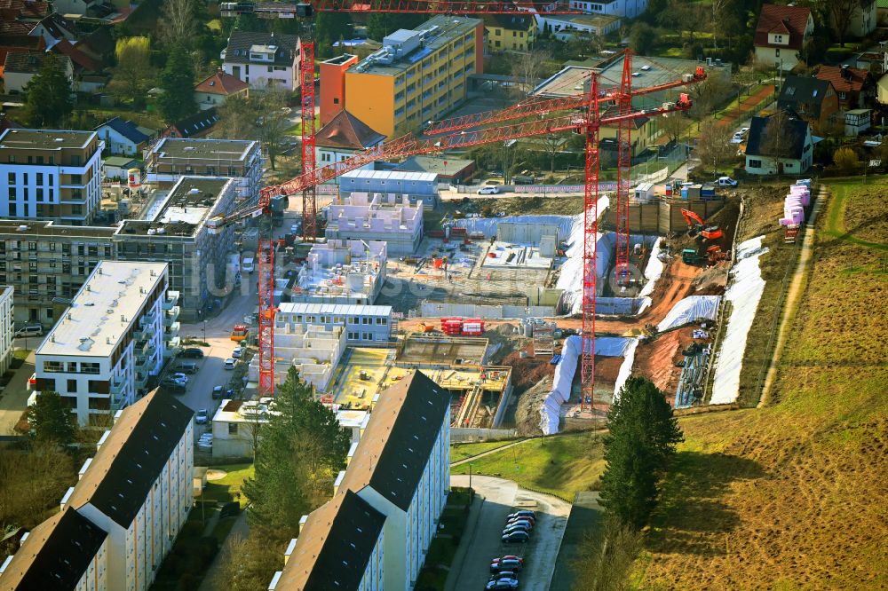 Luftbild Jena - Baustelle Wohngebiet einer Mehrfamilienhaussiedlung Wohnen am Mönchsberg im Ortsteil Zwätzen in Jena im Bundesland Thüringen, Deutschland