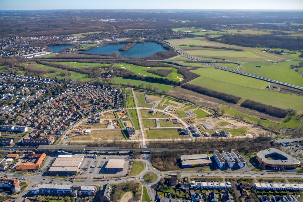 Luftbild Duisburg - Baustelle eines Wohngebiets Am Alten Angerbach in Duisburg im Bundesland Nordrhein-Westfalen, Deutschland