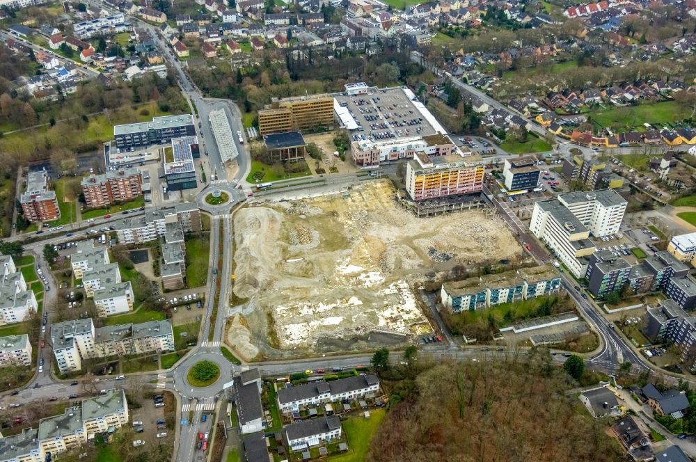 Luftbild Bergkamen - Baustelle zum Abriß des Gebäudekomplexes des Einkaufszentrum Turmarkaden im Ortsteil Weddinghofen in Bergkamen im Bundesland Nordrhein-Westfalen, Deutschland