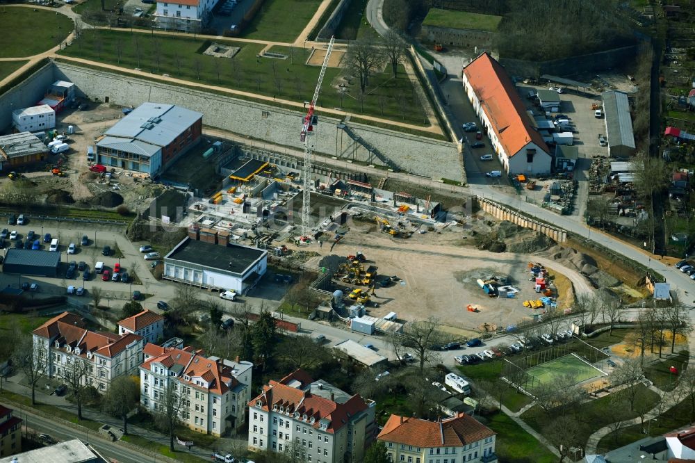 Luftaufnahme Erfurt - Baustelle zum des CollegiatsWohn-Projekt AndreasGärten am Petersberg im Ortsteil Altstadt in Erfurt im Bundesland Thüringen, Deutschland