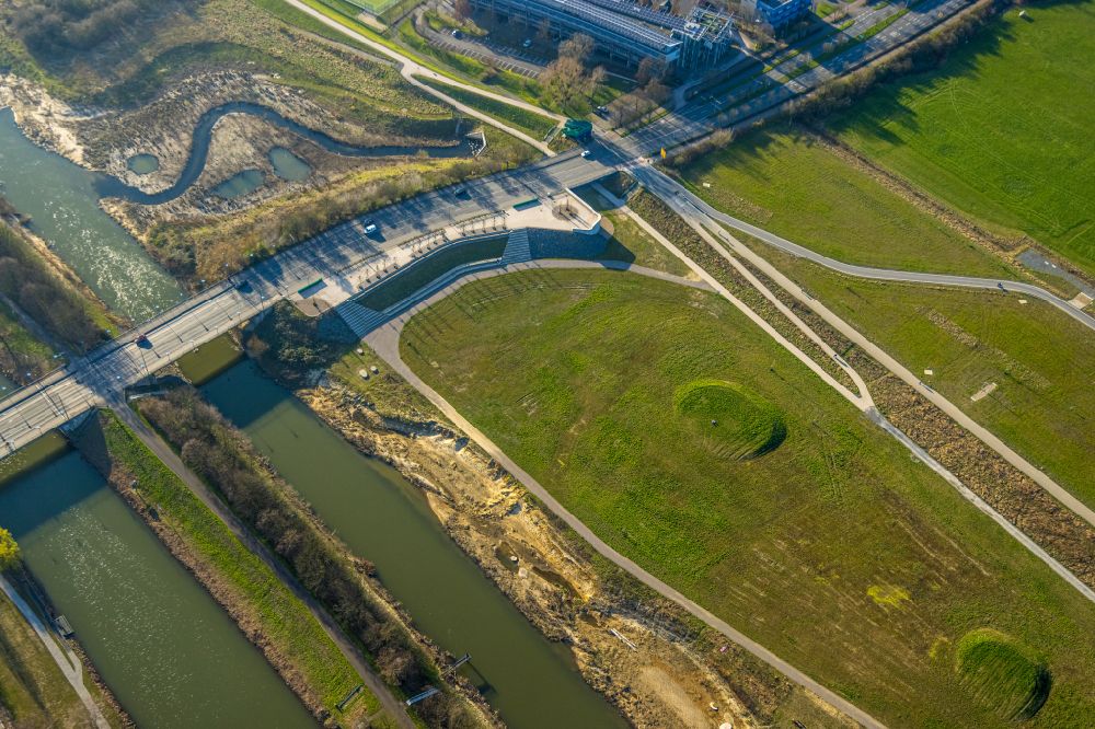 Luftaufnahme Hamm - Baustelle zum Deich- Schutzstreifen Erlebensraum in Hamm im Bundesland Nordrhein-Westfalen, Deutschland