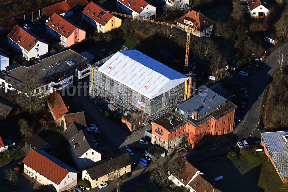 Luftaufnahme Bayreuth - Baustelle zum Erweiterungs- Neubau der Freiluft- Gaststätte Restaurant zur Sudpfanne in Bayreuth im Bundesland Bayern, Deutschland