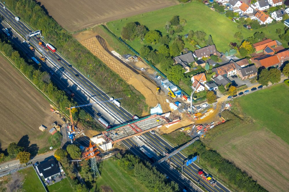 Luftbild Unna - Baustelle zum Neubau der Autobahn- Brücke Hertinger Straße in Unna im Bundesland Nordrhein-Westfalen, Deutschland