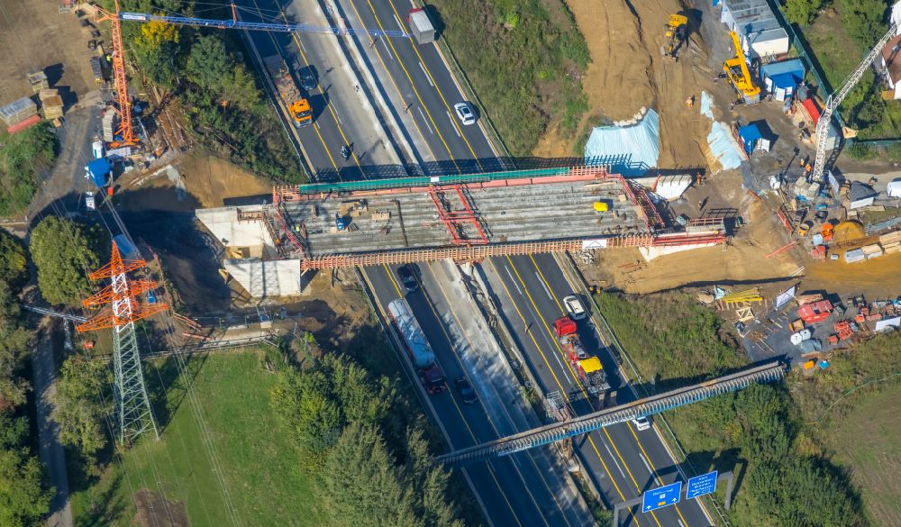 Luftaufnahme Unna - Baustelle zum Neubau der Autobahn- Brücke Hertinger Straße in Unna im Bundesland Nordrhein-Westfalen, Deutschland