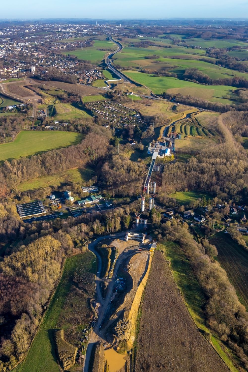 Luftbild Heiligenhaus - Baustelle zum Neubau des Autobahn- Brückenbauwerk der BAB A44 in Hofermühle im Bundesland Nordrhein-Westfalen, Deutschland