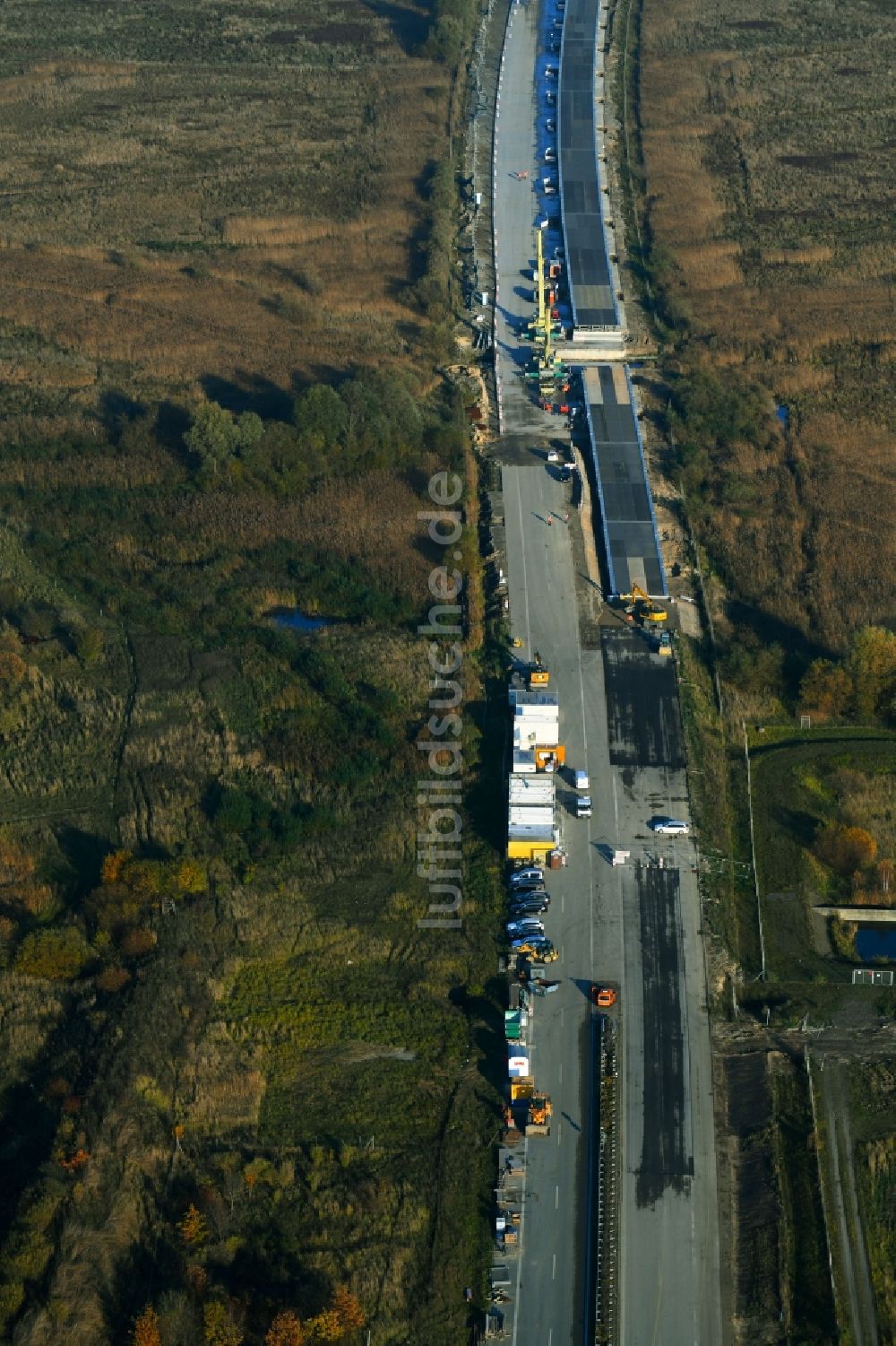 Luftbild Tribsees - Baustelle zum Neubau des Autobahn- Brückenbauwerk A20 in Tribsees im Bundesland Mecklenburg-Vorpommern, Deutschland
