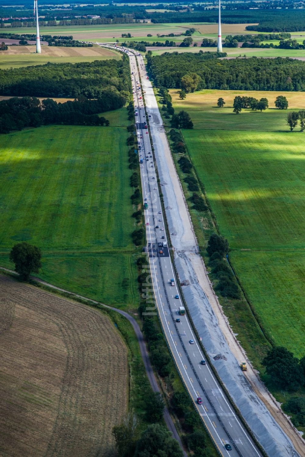 Luftbild Linthe - Baustelle zum Neubau am Autobahn- Streckenverlauf der BAB 9 in Linthe im Bundesland Brandenburg, Deutschland