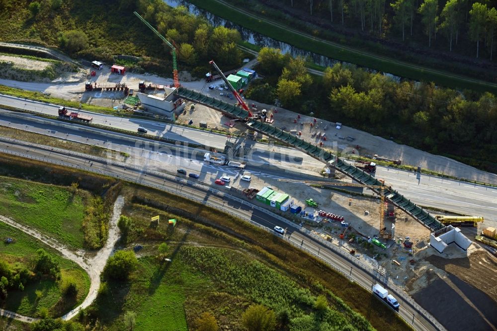 Schönerlinde von oben - Baustelle zum Neubau der Autobahn- Trasse der BAB A114 am Dreick Pankow in Schönerlinde im Bundesland Brandenburg, Deutschland