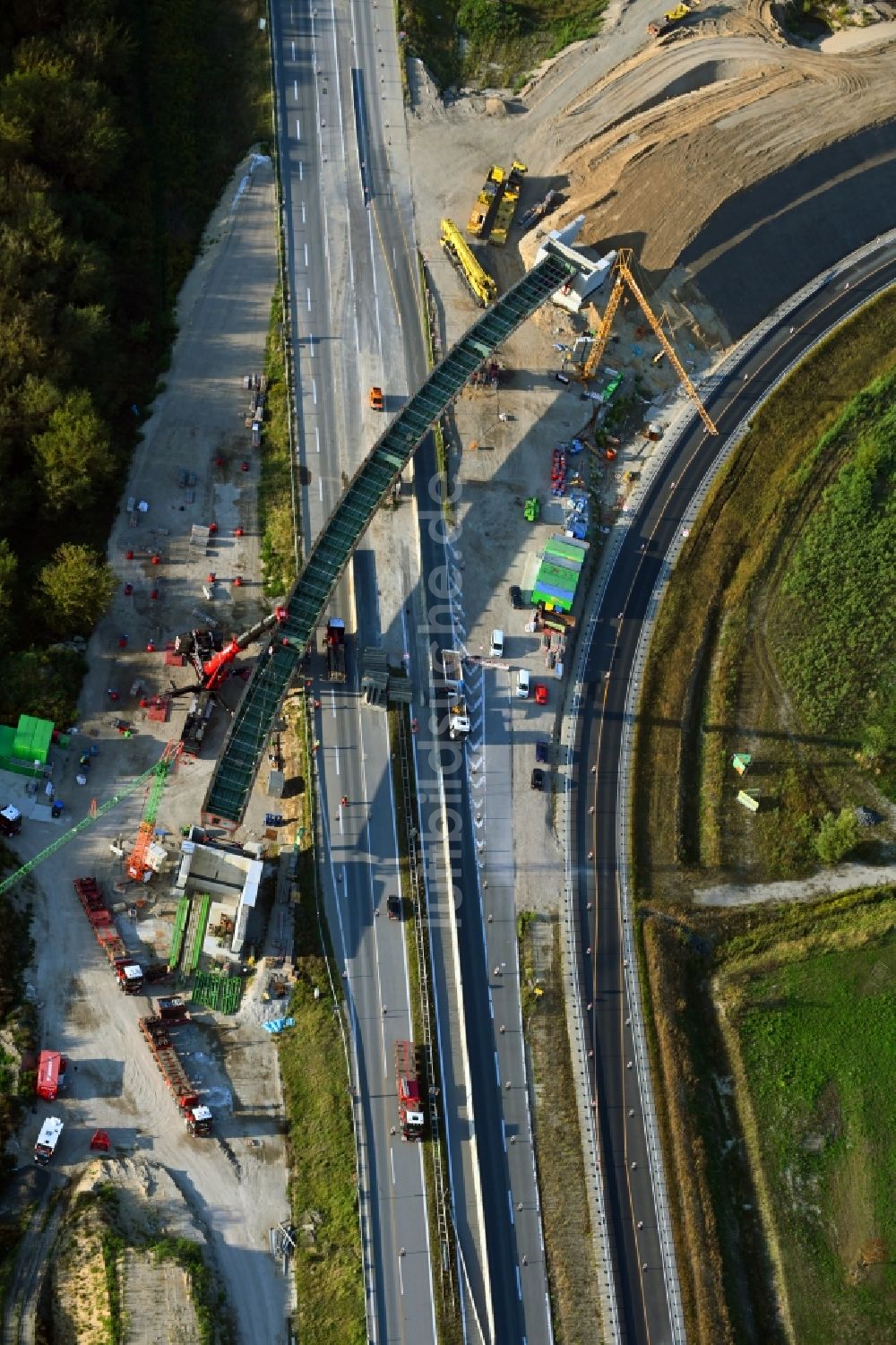 Luftbild Schönerlinde - Baustelle zum Neubau der Autobahn- Trasse der BAB A114 am Dreick Pankow in Schönerlinde im Bundesland Brandenburg, Deutschland