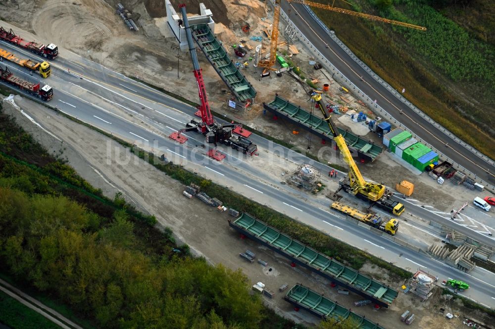 Luftaufnahme Schönerlinde - Baustelle zum Neubau der Autobahn- Trasse der BAB A114 am Dreick Pankow in Schönerlinde im Bundesland Brandenburg, Deutschland