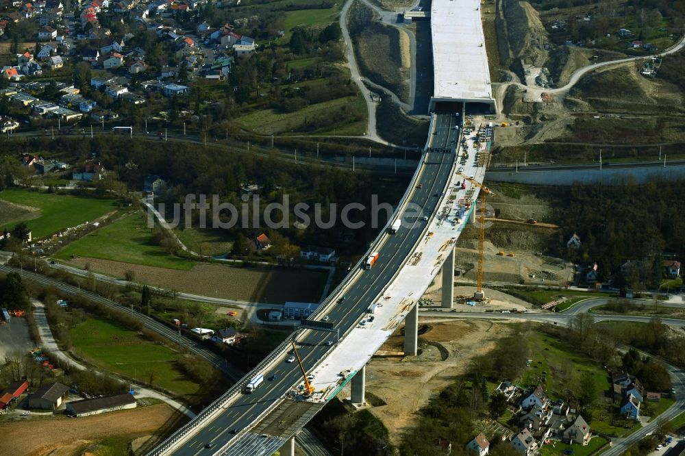 Würzburg von oben - Baustelle zum Neubau der Autobahn- Trasse der Talbrücke Heidingsfeld entlang der BAB3 im Ortsteil Heidingsfeld in Würzburg im Bundesland Bayern, Deutschland