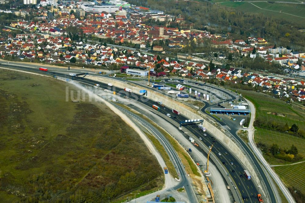 Luftbild Würzburg - Baustelle zum Neubau der Autobahn- Trasse der Talbrücke Heidingsfeld entlang der BAB3 im Ortsteil Heidingsfeld in Würzburg im Bundesland Bayern, Deutschland
