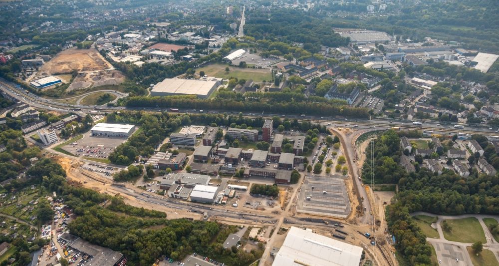Luftbild Essen - Baustelle zum Neubau der Autobahnauffahrt an der BAB 40 in Frillendorf in Essen im Bundesland Nordrhein-Westfalen, Deutschland