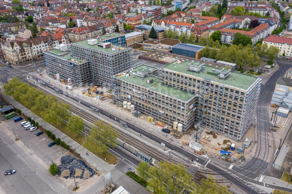 Karlsruhe aus der Vogelperspektive: Baustelle zum Neubau der AVG Zentrale in Karlsruhe im Bundesland Baden-Württemberg, Deutschland