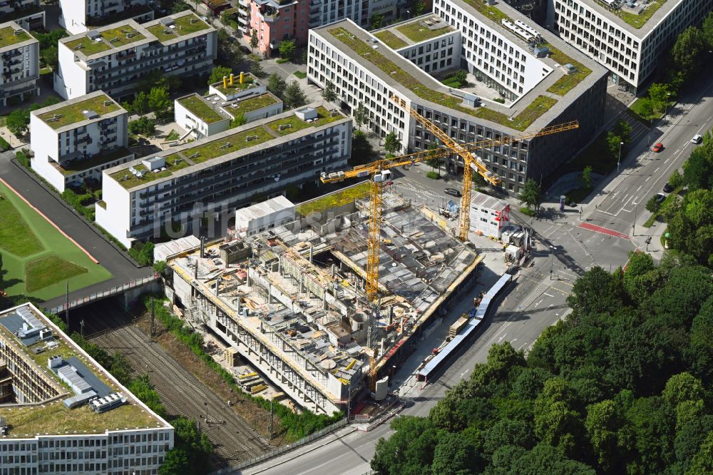 München von oben - Baustelle zum Neubau einer Backstube an der Theresienhöhe in München im Bundesland Bayern, Deutschland