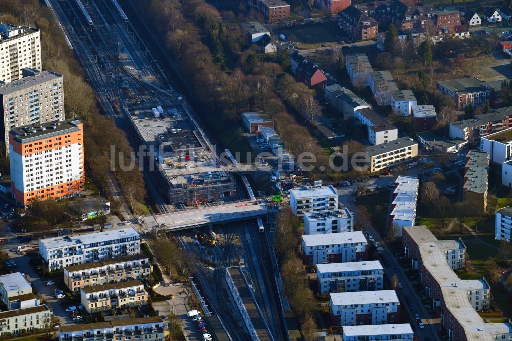 Luftaufnahme Hamburg - Baustelle zum Neubau einer U-Bahn-Betriebswerkstatt der Hamburger Hochbahn AG im Ortsteil Horn in Hamburg, Deutschland