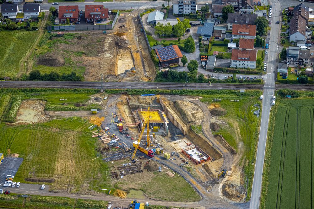 Luftaufnahme Hamm - Baustelle zum Neubau eines Bahnhaltepunktes in Hamm im Bundesland Nordrhein-Westfalen, Deutschland