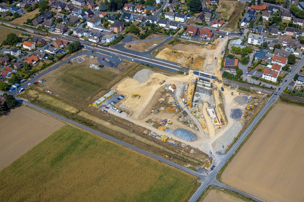 Luftaufnahme Hamm - Baustelle zum Neubau eines Bahnhaltepunktes in Hamm im Bundesland Nordrhein-Westfalen, Deutschland