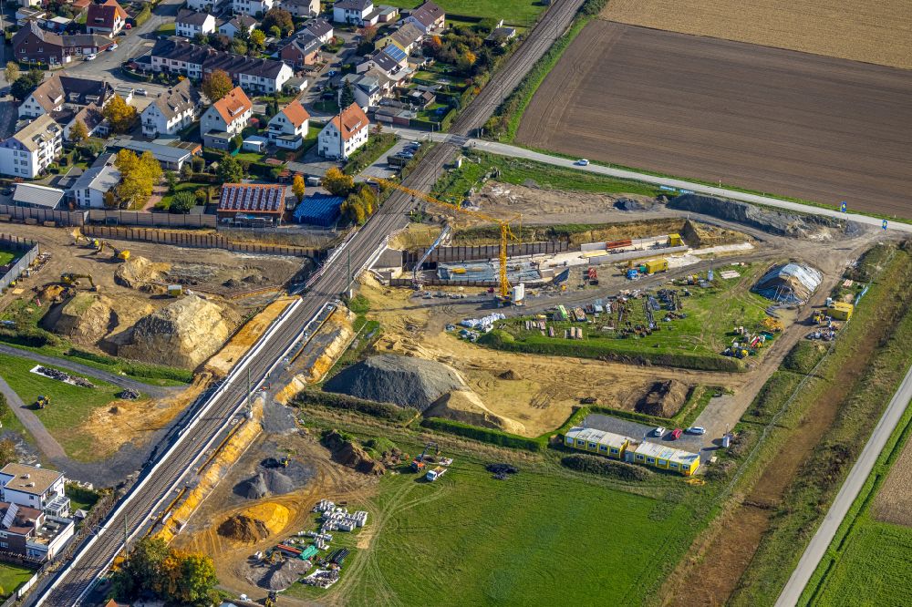 Hamm von oben - Baustelle zum Neubau eines Bahnhaltepunktes in Hamm im Bundesland Nordrhein-Westfalen, Deutschland