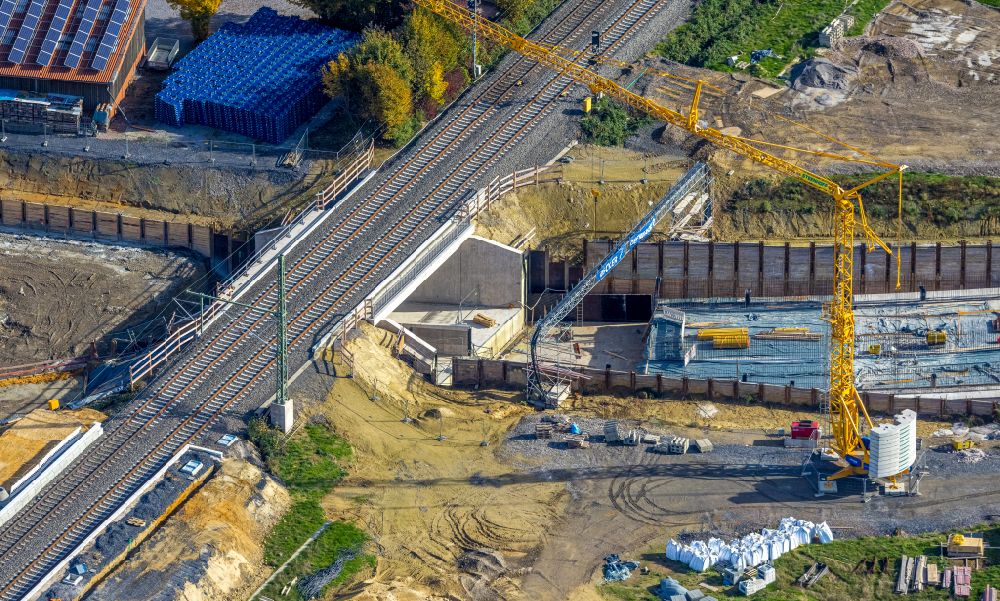 Hamm aus der Vogelperspektive: Baustelle zum Neubau eines Bahnhaltepunktes in Hamm im Bundesland Nordrhein-Westfalen, Deutschland