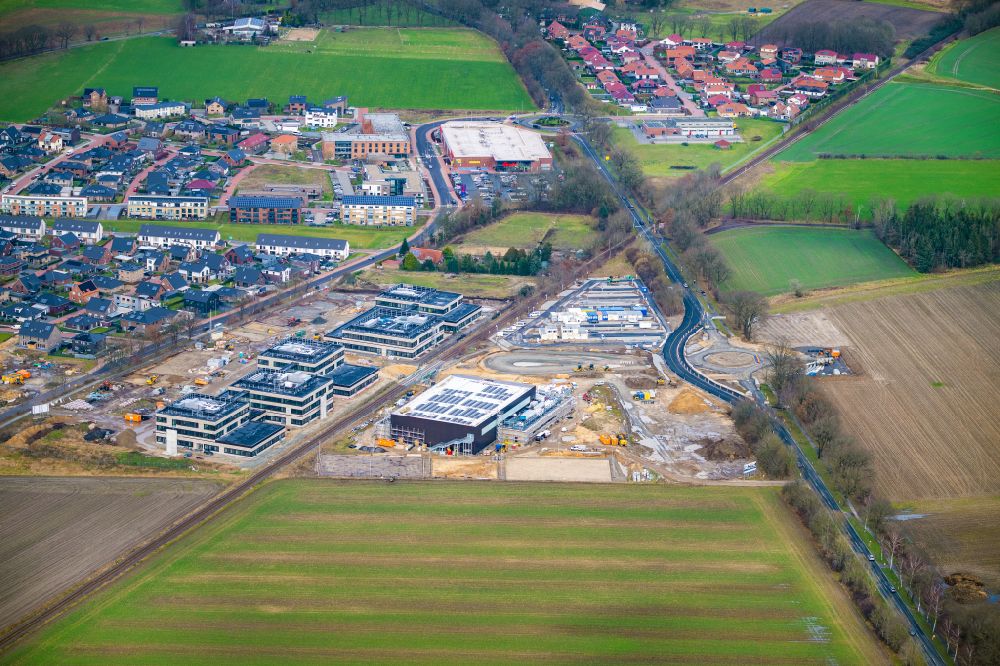 Luftbild Stade - Baustelle zum Neubau eines Bildungs Campus mit Turnhalle in Stade Riensförde im Bundesland Niedersachsen, Deutschland