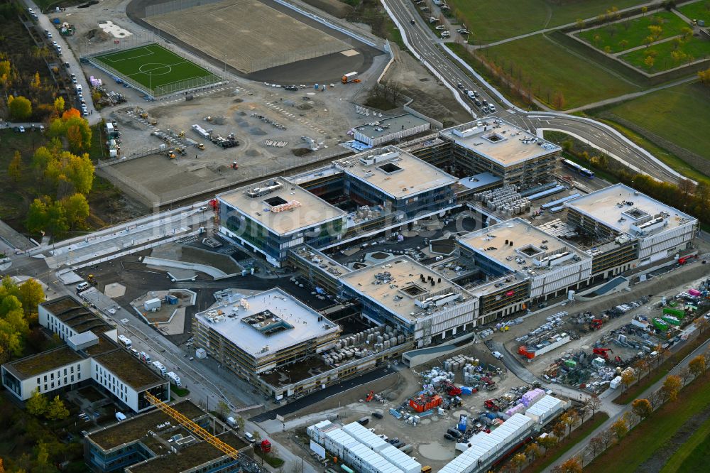 Luftbild München - Baustelle zum Neubau des Bildungscampus Messestadt im Ortsteil Riem in München im Bundesland Bayern, Deutschland