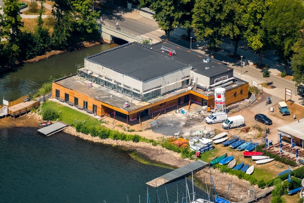 Luftaufnahme Haltern am See - Baustelle zum Neubau der Bootshausgesellschaft Strandallee GmbH & CO. KG an der Stadtmühlenbucht am Ufer des Mühlenbach in Haltern am See im Bundesland Nordrhein-Westfalen, Deutschland