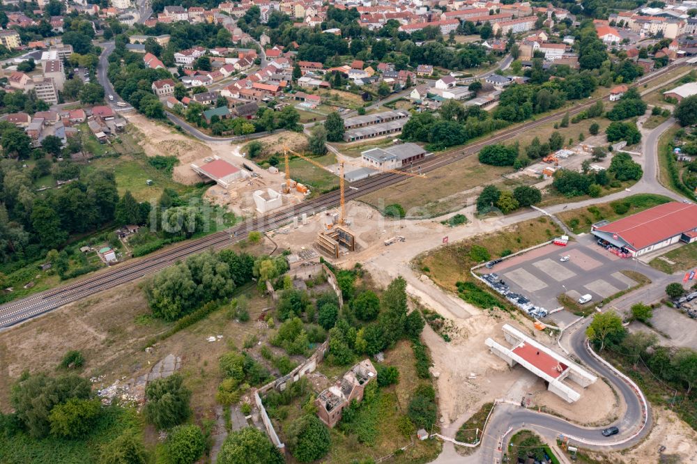 Luftbild Bad Freienwalde (Oder) - Baustelle zum Neubau der Brückenkonstruktion B 158 in Bad Freienwalde (Oder) im Bundesland Brandenburg, Deutschland