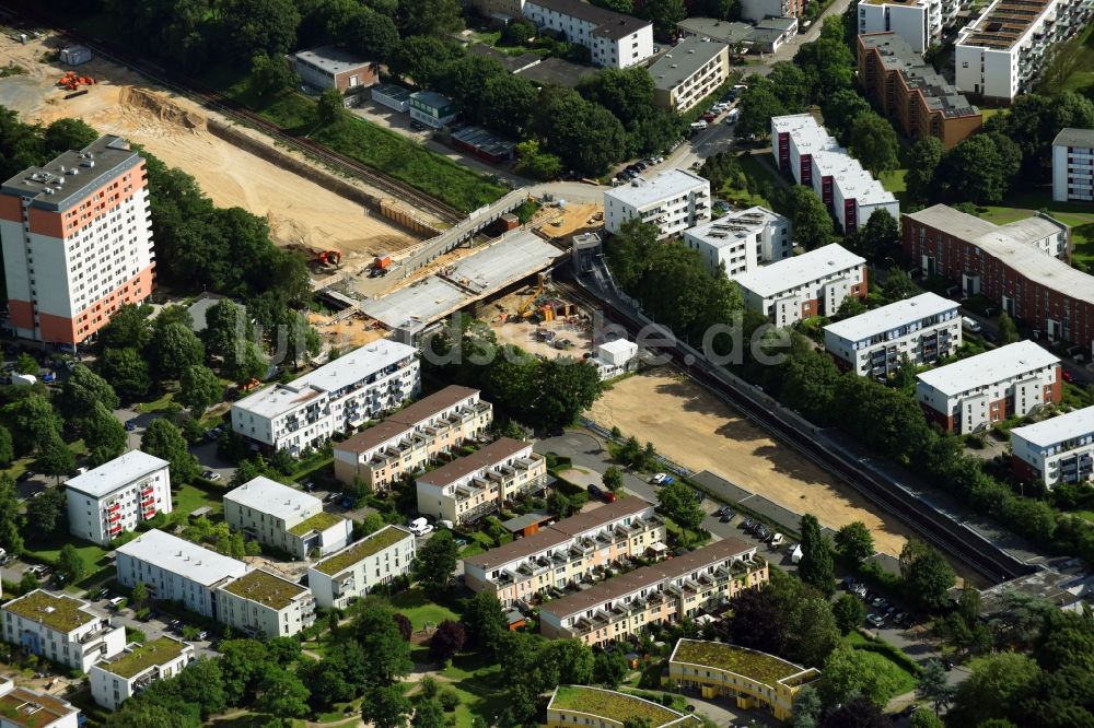 Hamburg von oben - Baustelle zum Neubau der Brückenkonstruktion Legienbrücke im Ortsteil Horn in Hamburg, Deutschland