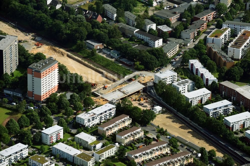 Luftbild Hamburg - Baustelle zum Neubau der Brückenkonstruktion Legienbrücke im Ortsteil Horn in Hamburg, Deutschland