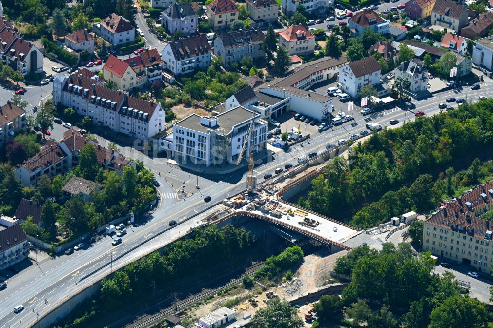 Luftaufnahme Würzburg - Baustelle zum Neubau der Brückenkonstruktion Siligmüllerbrücke in Würzburg im Bundesland Bayern, Deutschland