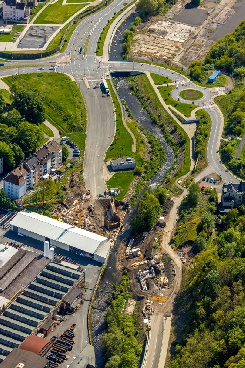Luftbild Hagen - Baustelle zum Neubau der Brückenkonstruktion an der Straßenführung der L 700 in Hagen im Bundesland Nordrhein-Westfalen, Deutschland