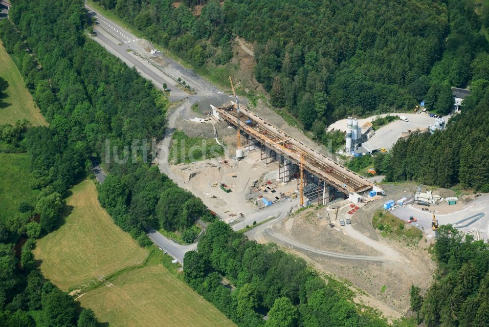 Luftbild Olpe - Baustelle zum Neubau der Brückenkonstruktion der Talbrücke Öhringhausen in Olpe im Bundesland Nordrhein-Westfalen, Deutschland