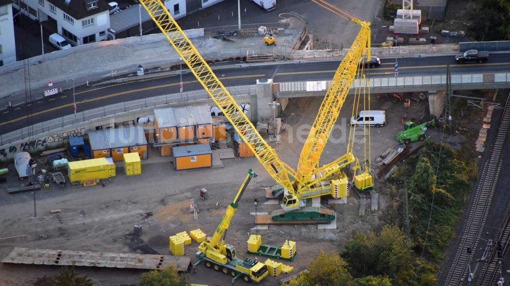 Luftaufnahme Bonn - Baustelle zum Neubau der Brückenkonstruktion Viktoriabrücke im Ortsteil Weststadt in Bonn im Bundesland Nordrhein-Westfalen, Deutschland