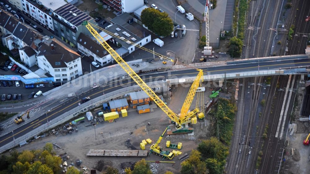 Bonn aus der Vogelperspektive: Baustelle zum Neubau der Brückenkonstruktion Viktoriabrücke im Ortsteil Weststadt in Bonn im Bundesland Nordrhein-Westfalen, Deutschland