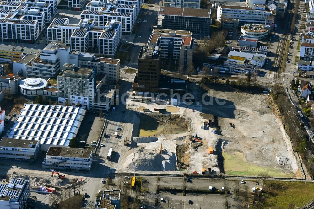 Luftbild Stuttgart - Baustelle zum Neubau eines Büro- und Geschäftshaus- Ensemble W2 CAMPUS Am Wallgraben - Schockenriedstraße in Stuttgart im Bundesland Baden-Württemberg, Deutschland