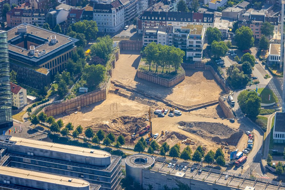 Luftbild Düsseldorf - Baustelle zum Neubau eines Büro- und Geschäftshaus- Ensemble PANDION OFFICEHOME Rise in Düsseldorf im Bundesland Nordrhein-Westfalen, Deutschland