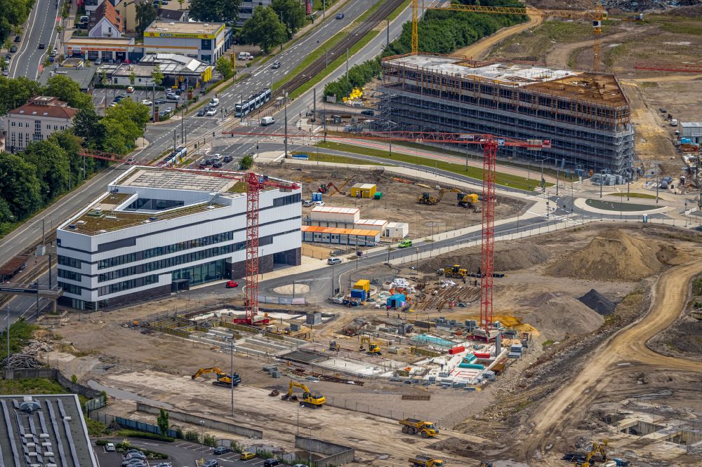 Luftbild Bochum - Baustelle zum Neubau eines Büro- und Geschäftshaus- Ensemble O-Werk- Campus in Bochum im Bundesland Nordrhein-Westfalen, Deutschland