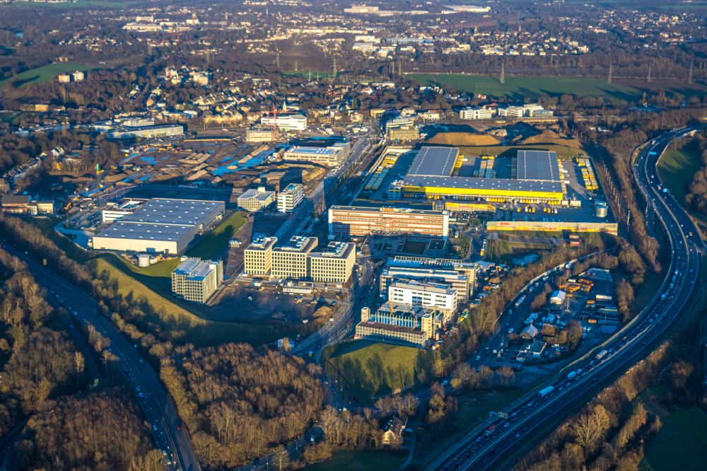 Luftaufnahme Bochum - Baustelle zum Neubau eines Büro- und Geschäftshaus- Ensemble am O-Werk- Campus in Bochum im Bundesland Nordrhein-Westfalen, Deutschland