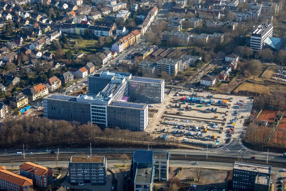 Luftaufnahme Bochum - Baustelle zum Neubau eines Büro- und Geschäftshauses der Vonovia Zentrale in Bochum im Bundesland Nordrhein-Westfalen