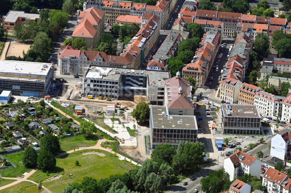 Leipzig von oben - Baustelle zum Neubau Campus Quartiersschule in Leipzig im Bundesland Sachsen, Deutschland