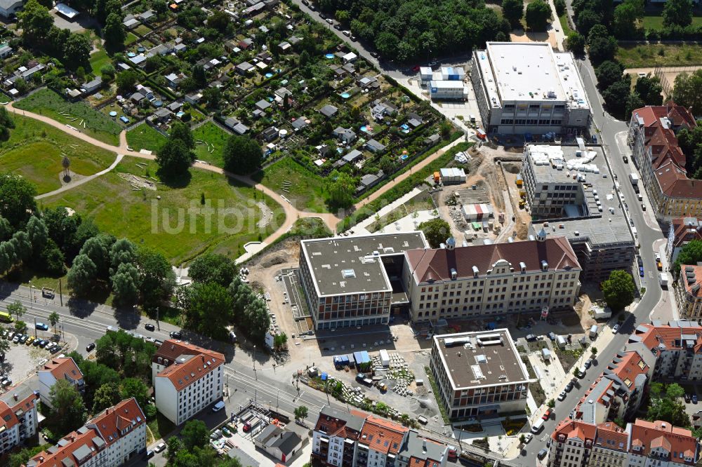 Luftaufnahme Leipzig - Baustelle zum Neubau Campus Quartiersschule in Leipzig im Bundesland Sachsen, Deutschland