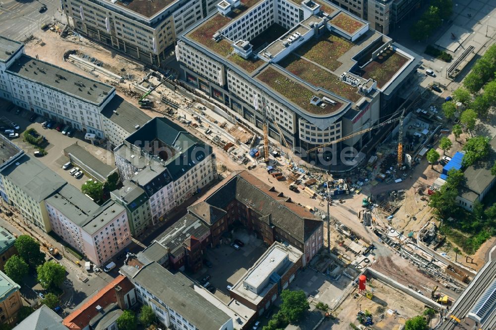 Luftbild Magdeburg - Baustelle zum Neubau des Citytunnels im Zuge der Bahnbrückensanierung der Deutschen Bahn in Magdeburg im Bundesland Sachsen-Anhalt