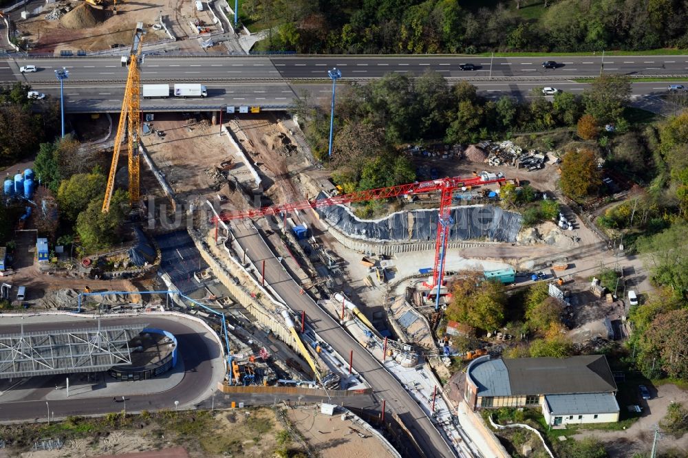 Luftbild Magdeburg - Baustelle zum Neubau des Citytunnels im Zuge der Bahnbrückensanierung der Deutschen Bahn in Magdeburg im Bundesland Sachsen-Anhalt