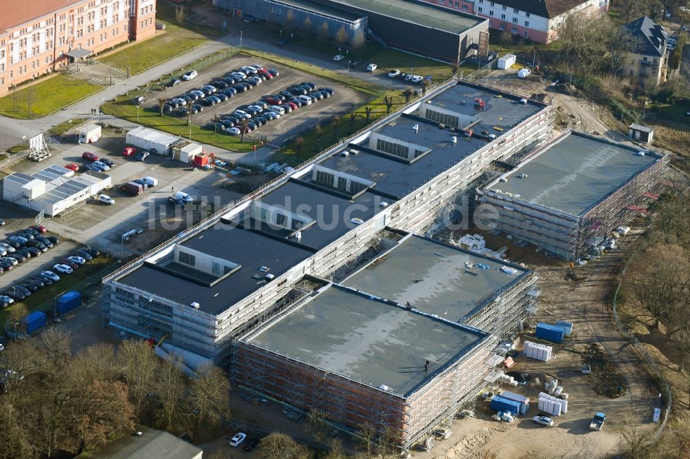 Luftaufnahme Schwerin - Baustelle zum Neubau von Depots und Werkstätten in Schwerin im Bundesland Mecklenburg-Vorpommern, Deutschland