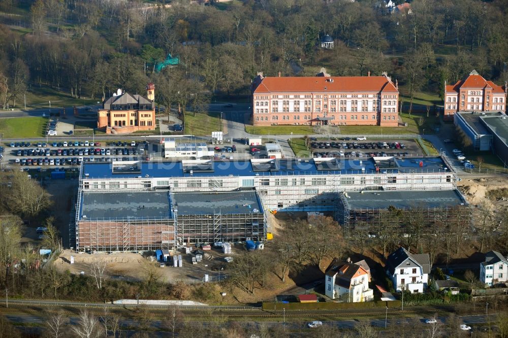 Schwerin von oben - Baustelle zum Neubau von Depots und Werkstätten in Schwerin im Bundesland Mecklenburg-Vorpommern, Deutschland