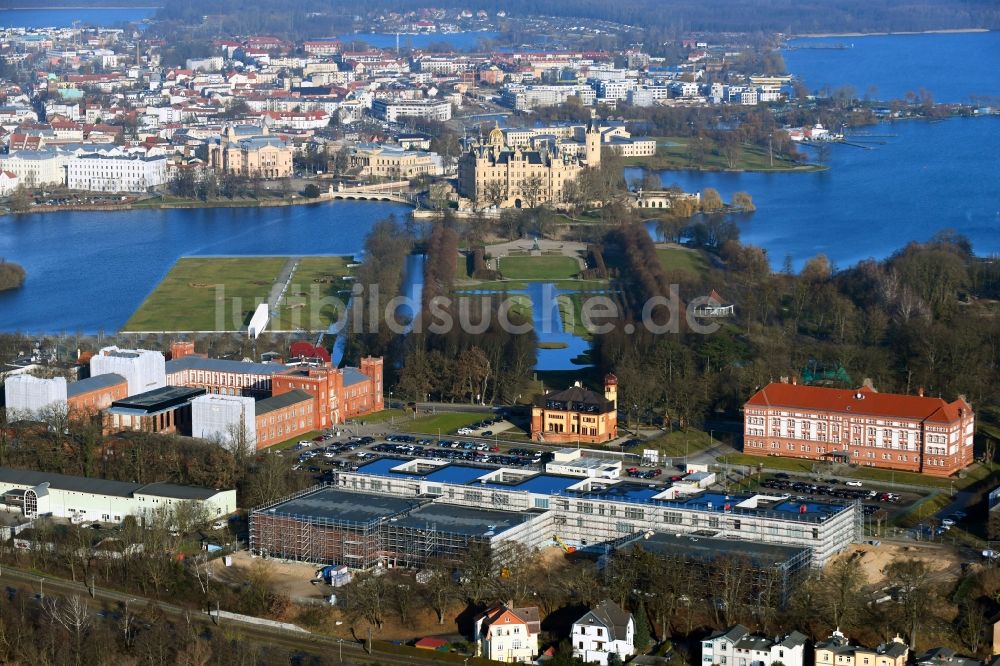 Schwerin aus der Vogelperspektive: Baustelle zum Neubau von Depots und Werkstätten in Schwerin im Bundesland Mecklenburg-Vorpommern, Deutschland