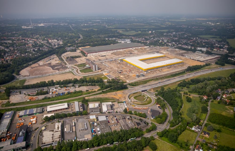 Luftbild Bochum - Baustelle zum Neubau eines DHL- Hub- Gebäudekomplexes auf dem Gelände des Logistikzentrums im Entwicklungsgebiet MARK 51°7 in Bochum im Bundesland Nordrhein-Westfalen, Deutschland