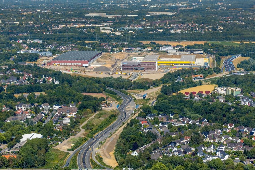 Bochum von oben - Baustelle zum Neubau eines DHL- Hub- Gebäudekomplexes auf dem Gelände des Logistikzentrums im Entwicklungsgebiet MARK 51°7 in Bochum im Bundesland Nordrhein-Westfalen, Deutschland